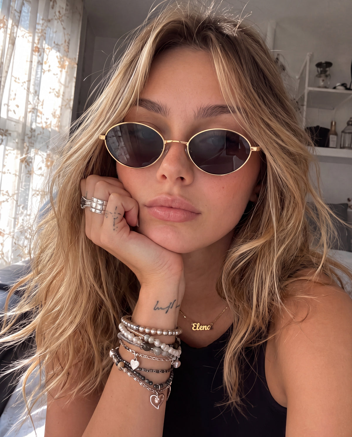 Lunettes de soleil femme Loop ~ dorées et noires