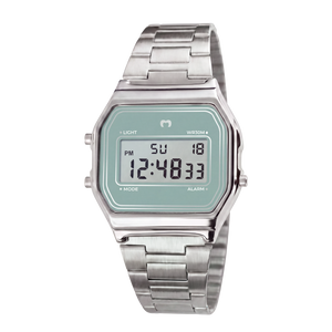 Montre digitale vintage ~ argent-bleu ciel