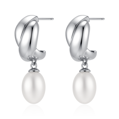 Boucles d’oreilles demi-anneau avec perle ovale