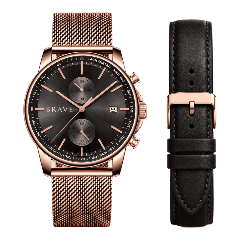 Montre BRAVE ~ Atlantis Rose Gold-Black