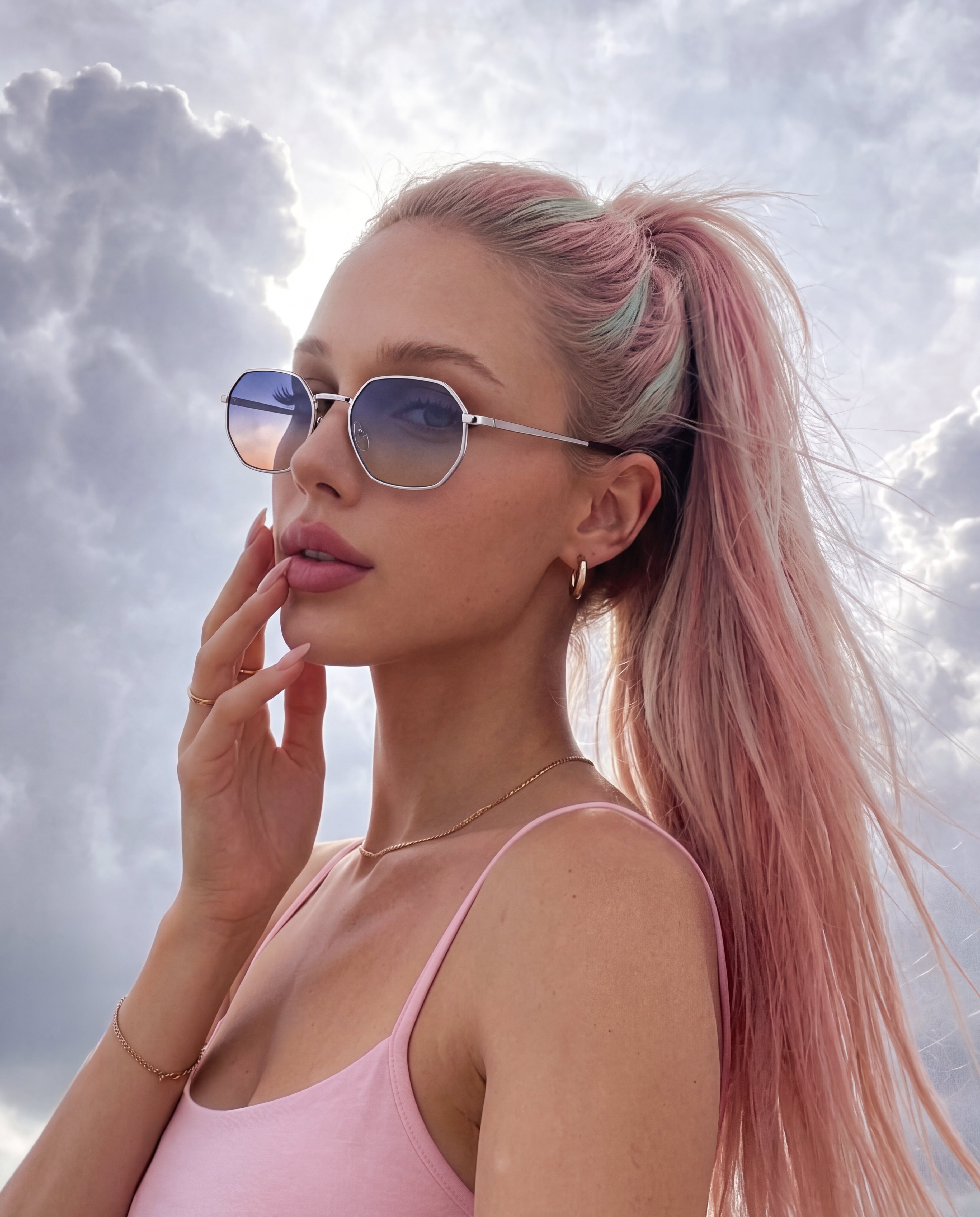 Lunettes de soleil femme Silhouette ~ Argent-Bleu T
