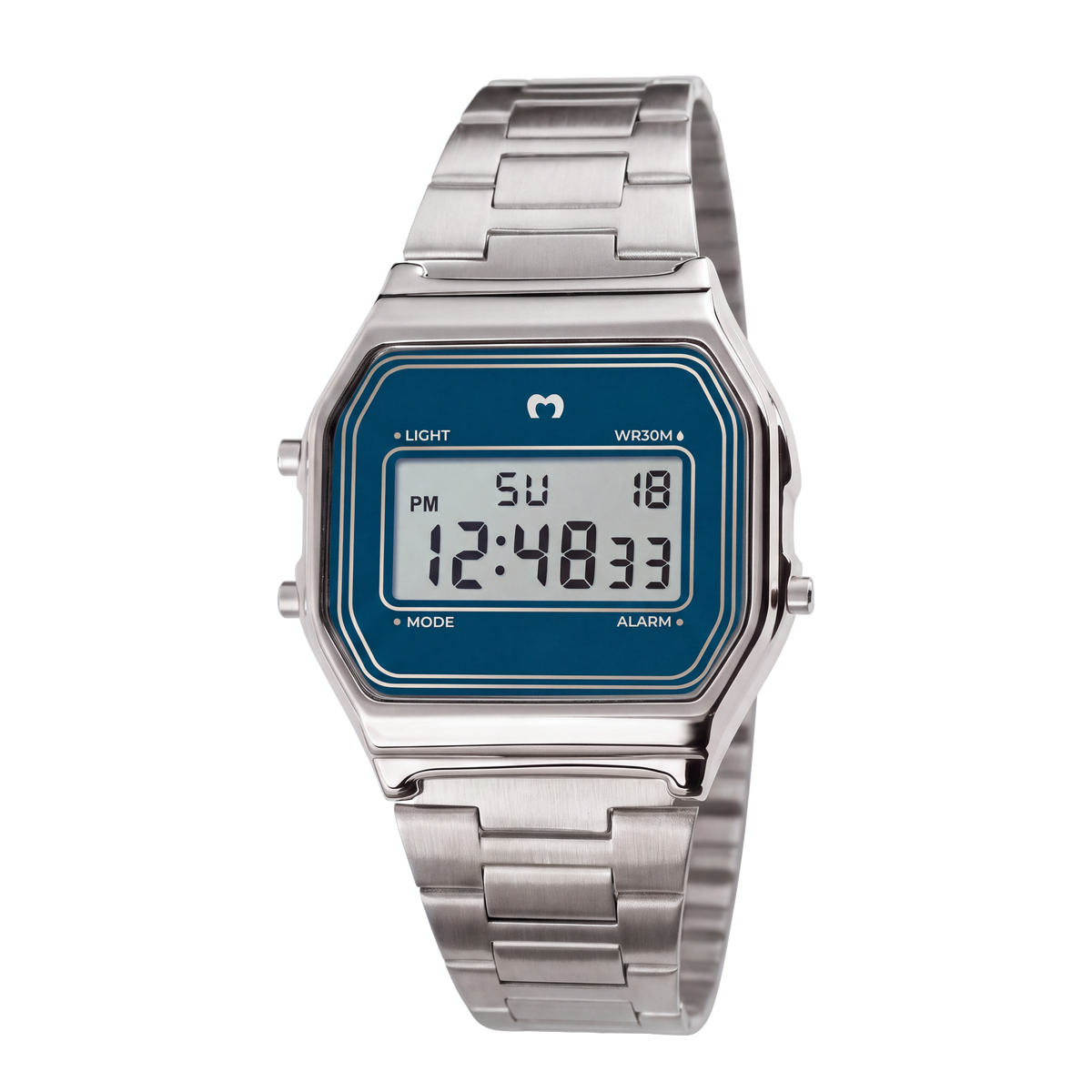 Montre numérique vintage ~ Argent-Bleu marine