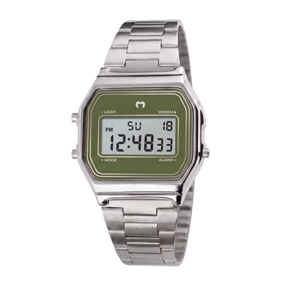 Montre digitale vintage ~ Argent-Olive