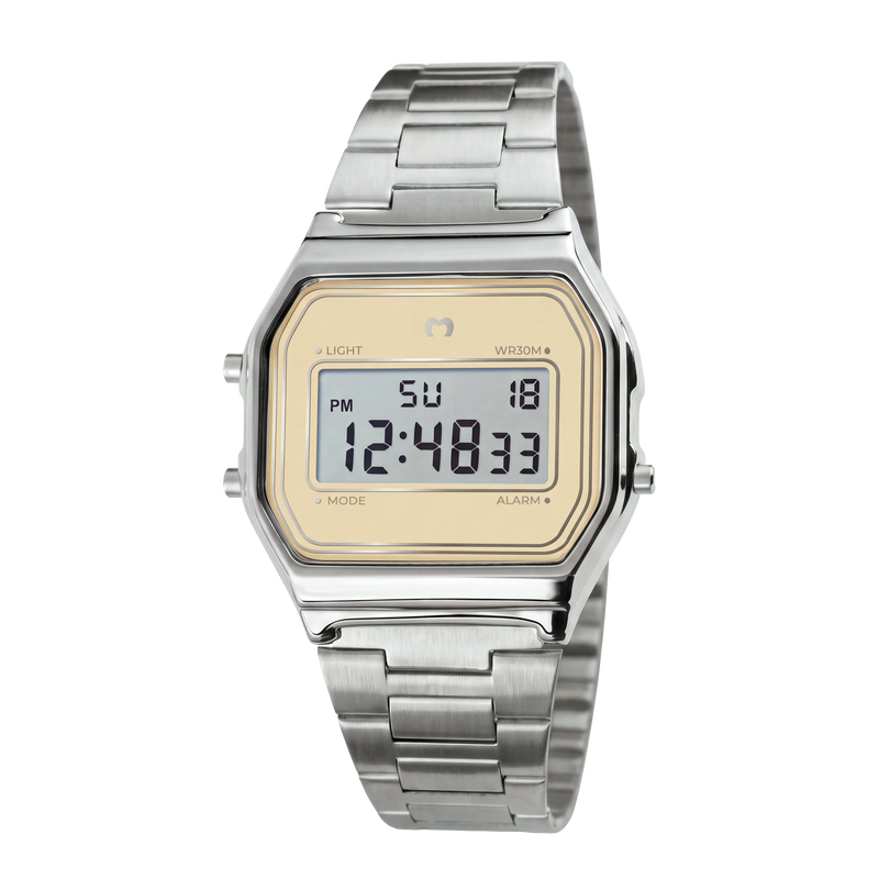 Montre numérique vintage ~ argent-beige