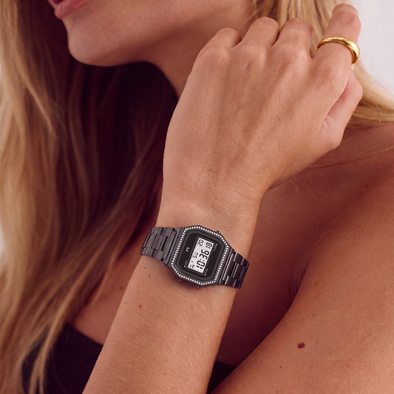 Vintage-Glitzer-Digitaluhr ~ Schwarz