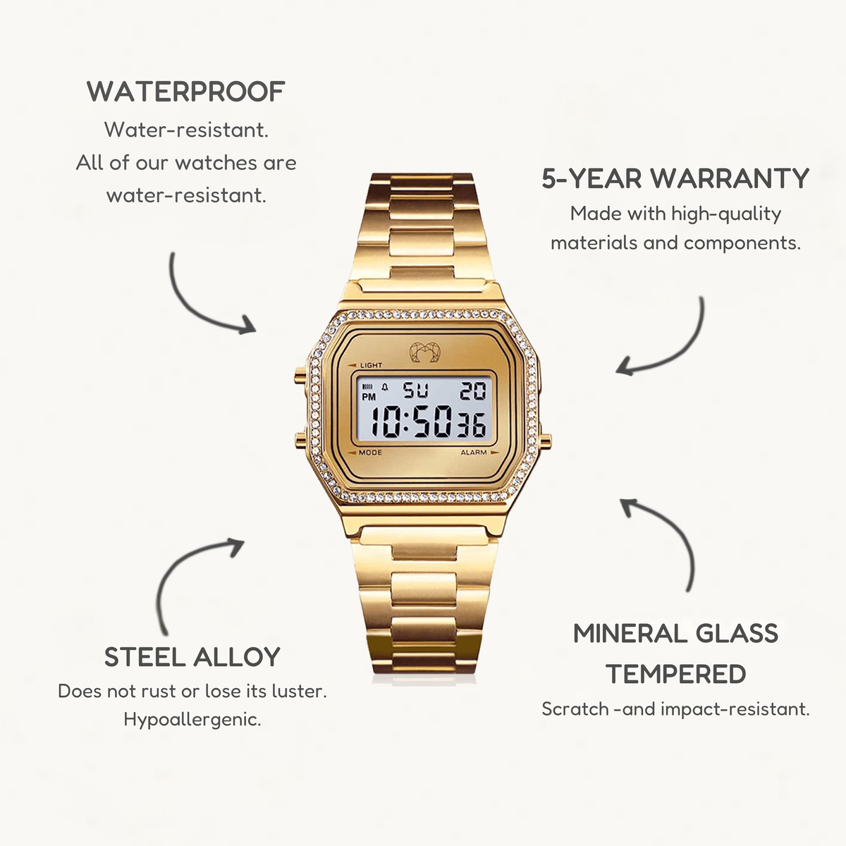 Vintage Glitter Digital Watch ~ Gold