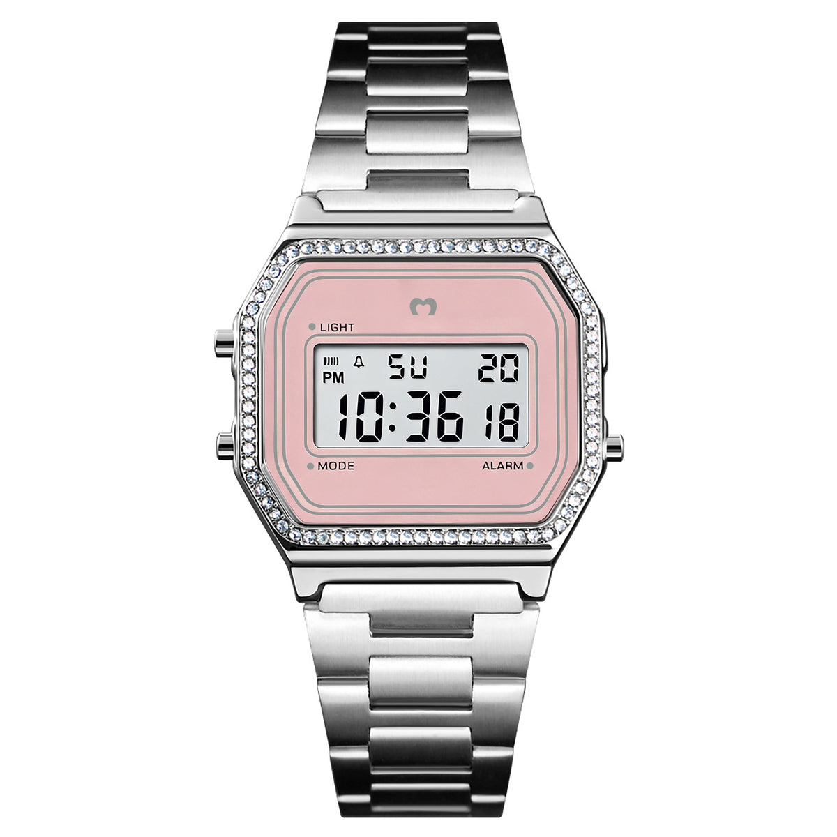 Montre numérique vintage brillante ~ Argent-rose