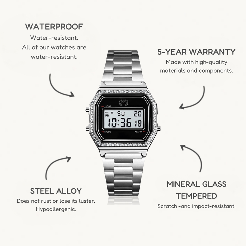 Retro Glänzende Digitaluhr ~ Silber