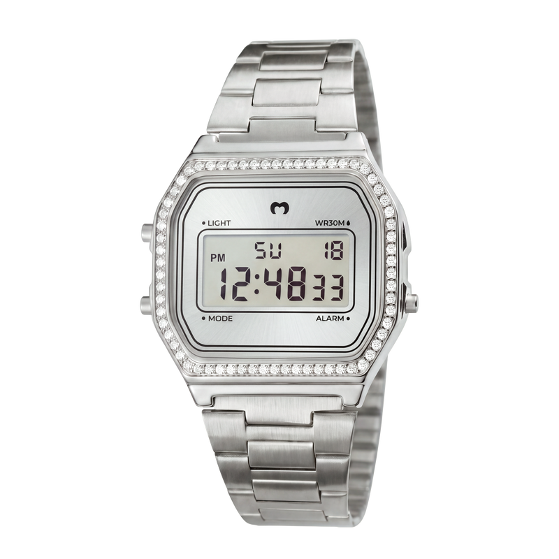 Orologio digitale vintage glitter ~ Argento lucente