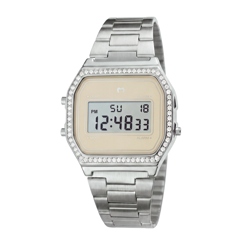 Montre numérique vintage éclat ~ Silver-Beige