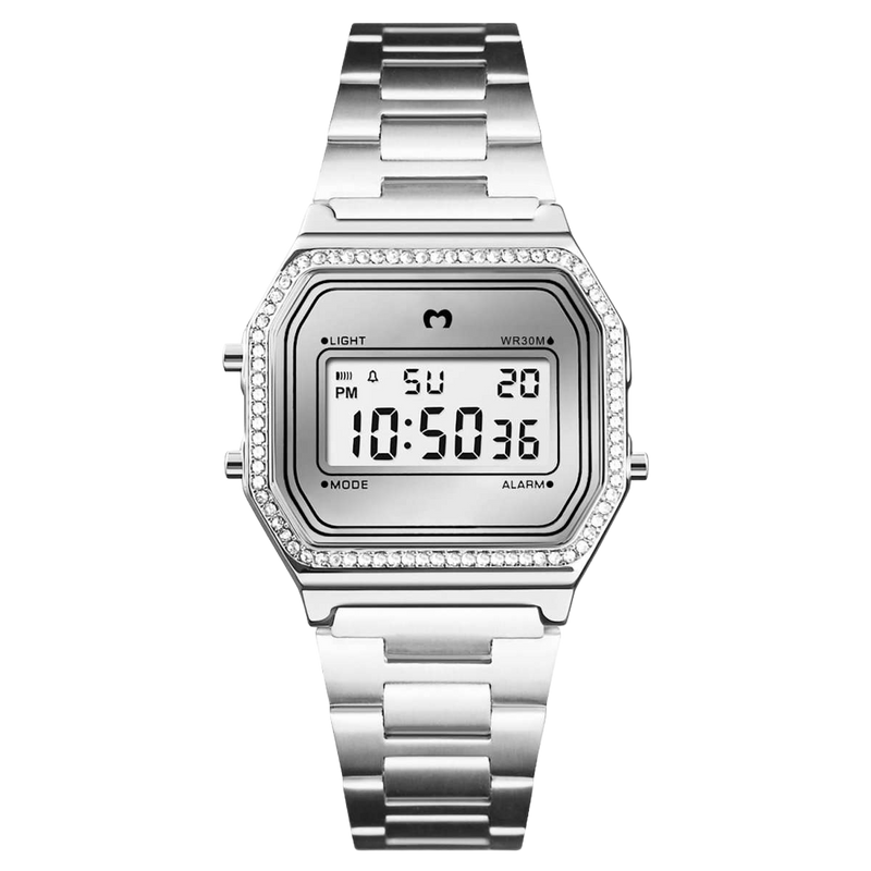 Vintage-Glitzer-Digitaluhr ~ Silberfarben