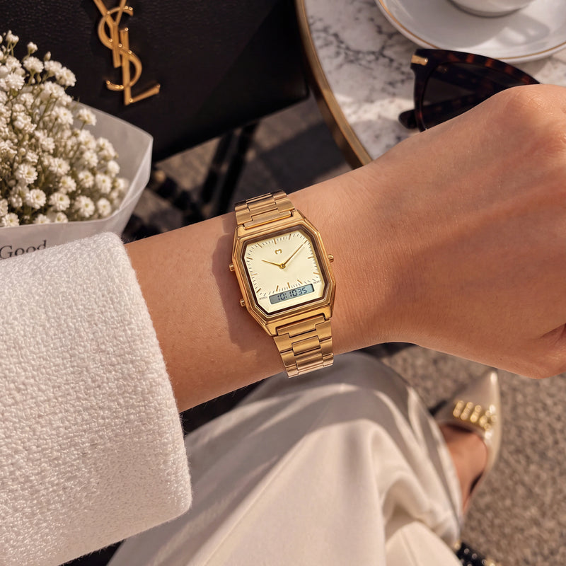 Montre vintage rétro ~ or-beige