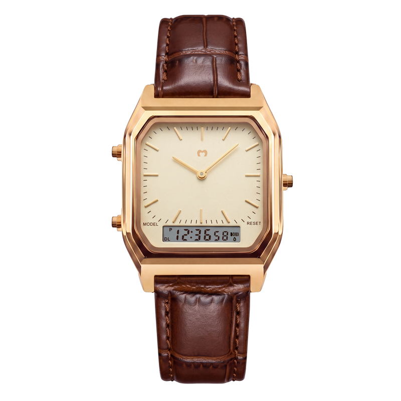 Vintage-Retro-Uhr LEDER ~ Gold-Braun
