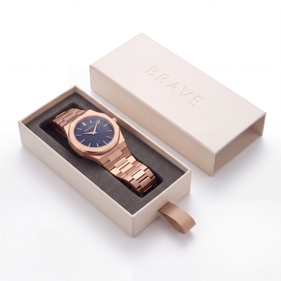 Empire ~ Roségold-Blaue Uhr BRAVE