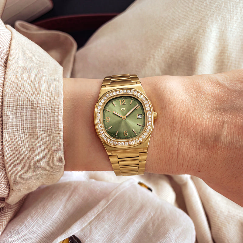 Prestige-Uhr ~ Gold-Satiniertes Grün