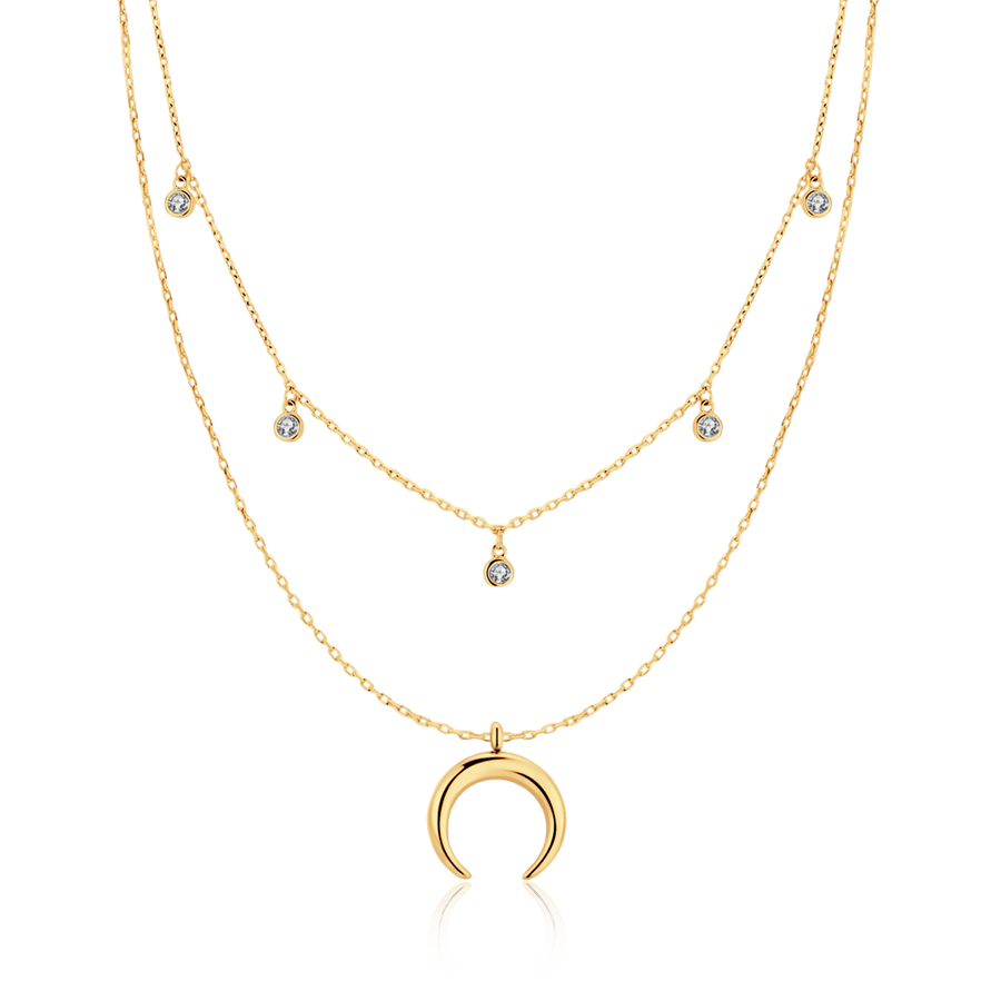 Halbmond-Zirkonia-Halskette · 18K Vergoldung