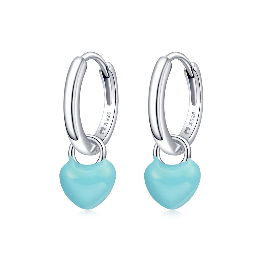 Boucles d'oreilles créoles cœur · Argent / Bleu