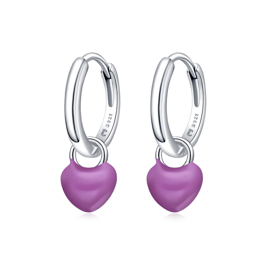 Boucles d'oreilles créoles cœur · Argent / Violet
