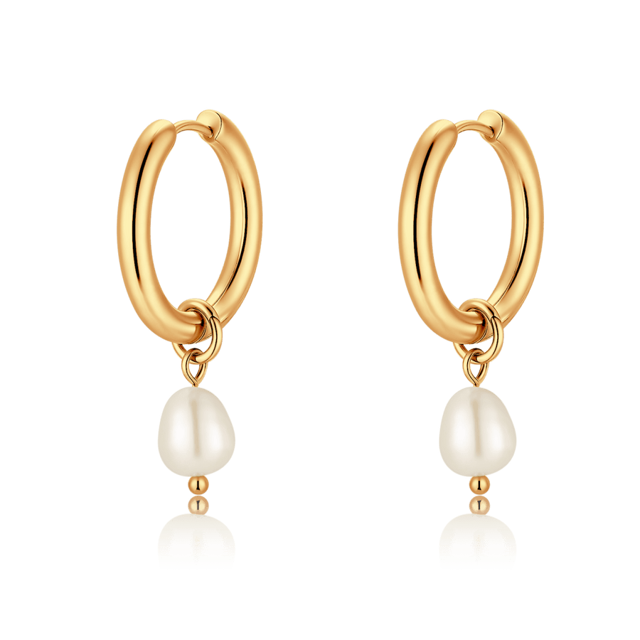 Boucles d’oreilles créoles asymétriques à perles · Plaqué Or 18K