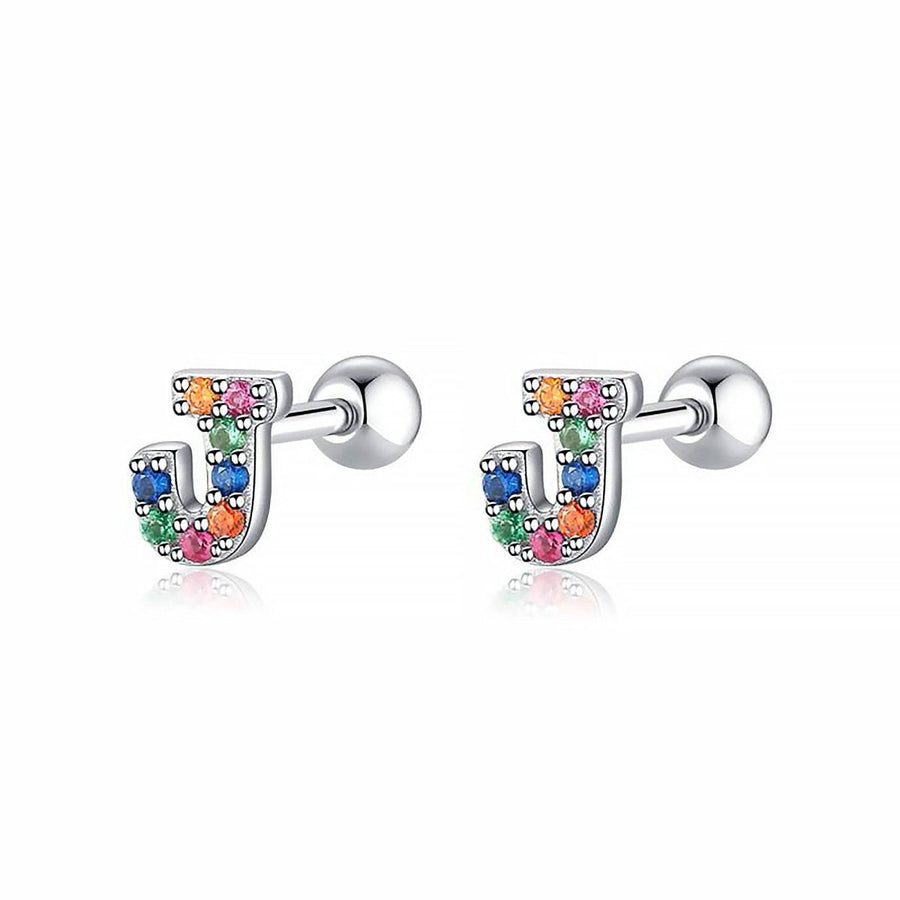 Boucles d’oreilles petites lettres colorées · Argent / J