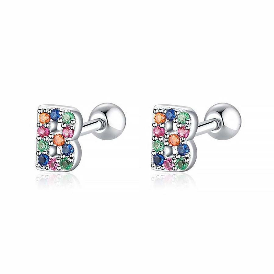 Boucles d’oreilles petites lettres colorées · Argent / B