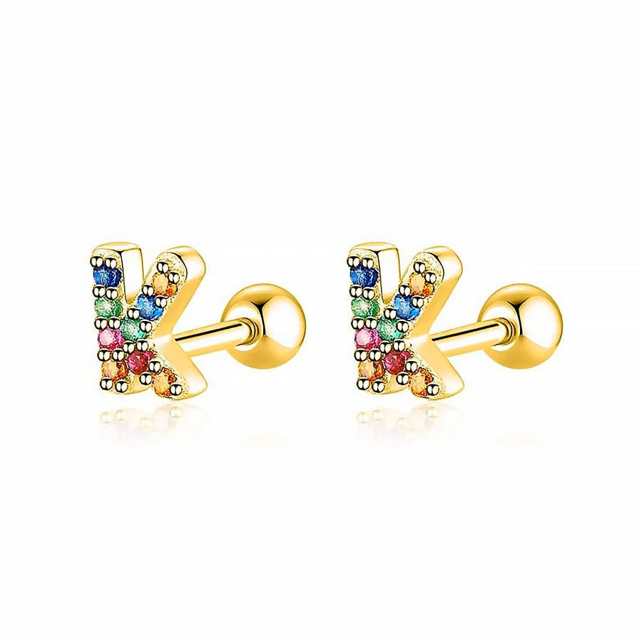 Boucles d’oreilles petites lettres colorées · Plaqué Or 18K / K