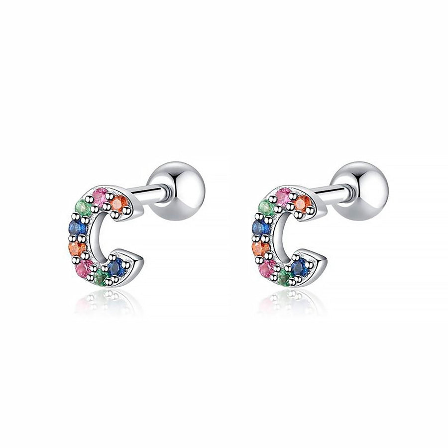 Boucles d’oreilles petites lettres colorées · Argent / C