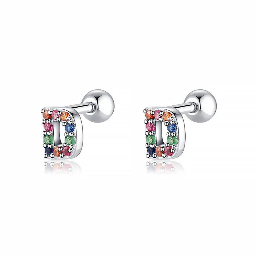 Boucles d’oreilles petites lettres colorées · Argent / D
