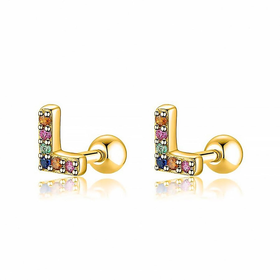 Boucles d’oreilles petites lettres colorées · Plaqué Or 18K / L