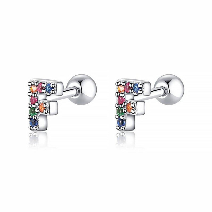 Boucles d’oreilles petites lettres colorées · Argent / F