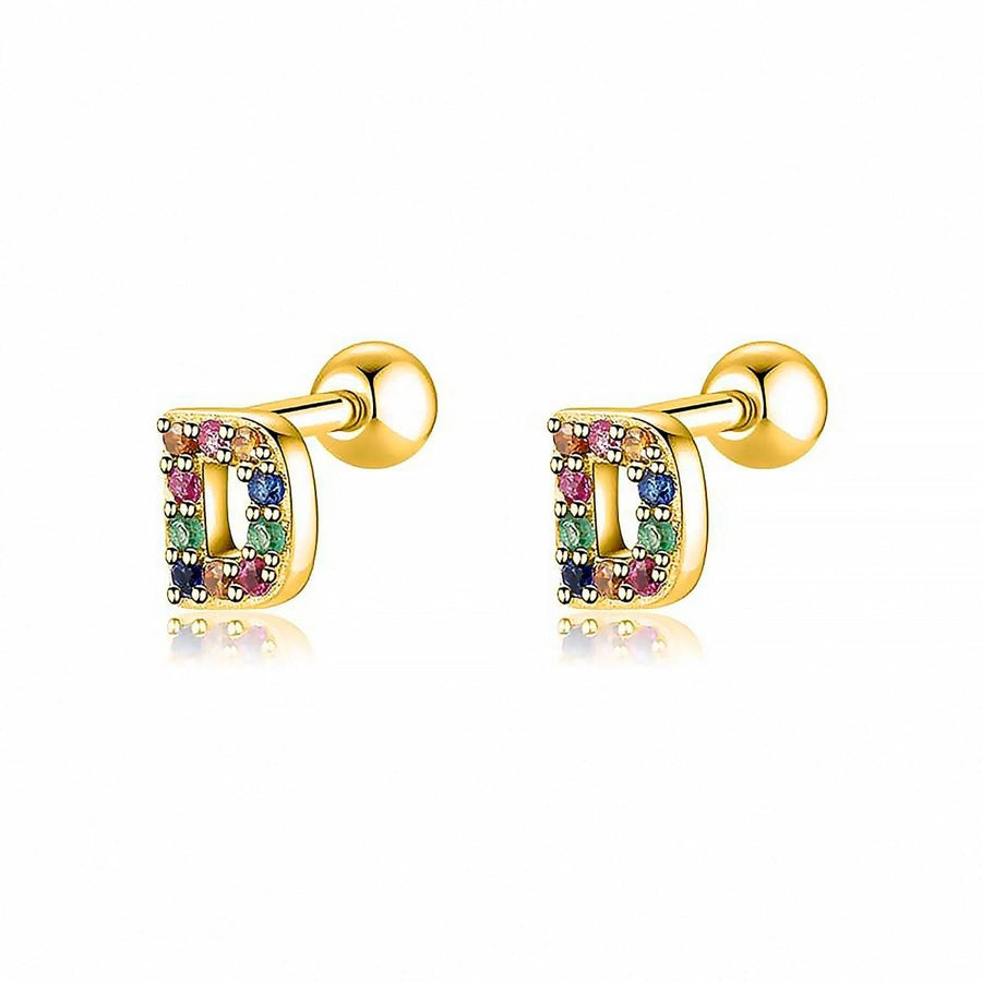 Boucles d’oreilles petites lettres colorées · Plaqué Or 18K / D