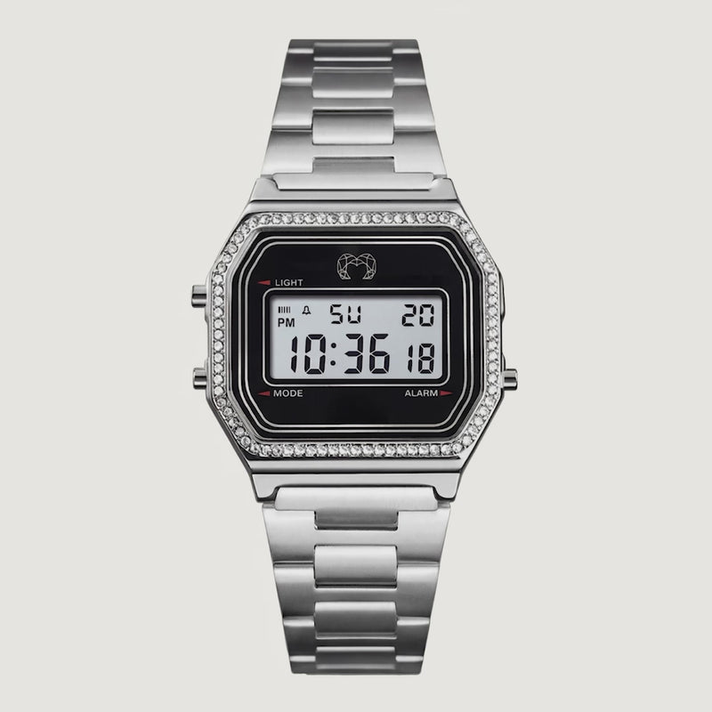 Vintage-Glitzer-Digitaluhr ~ Silber