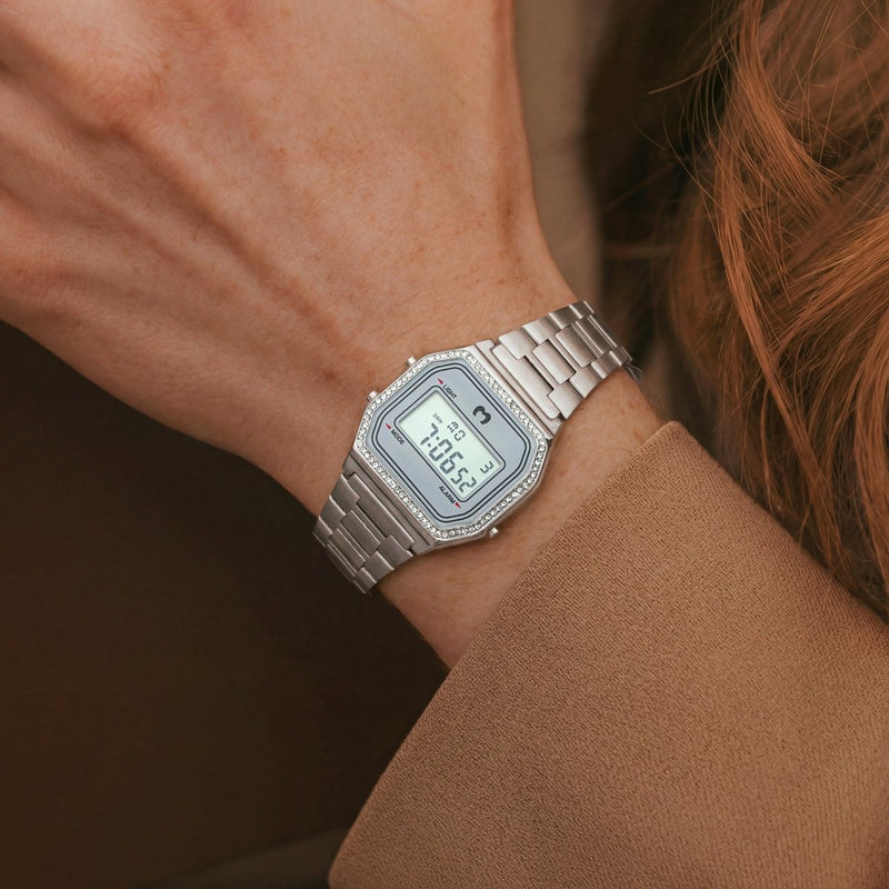 Montre digitale vintage brillante ~ Silver