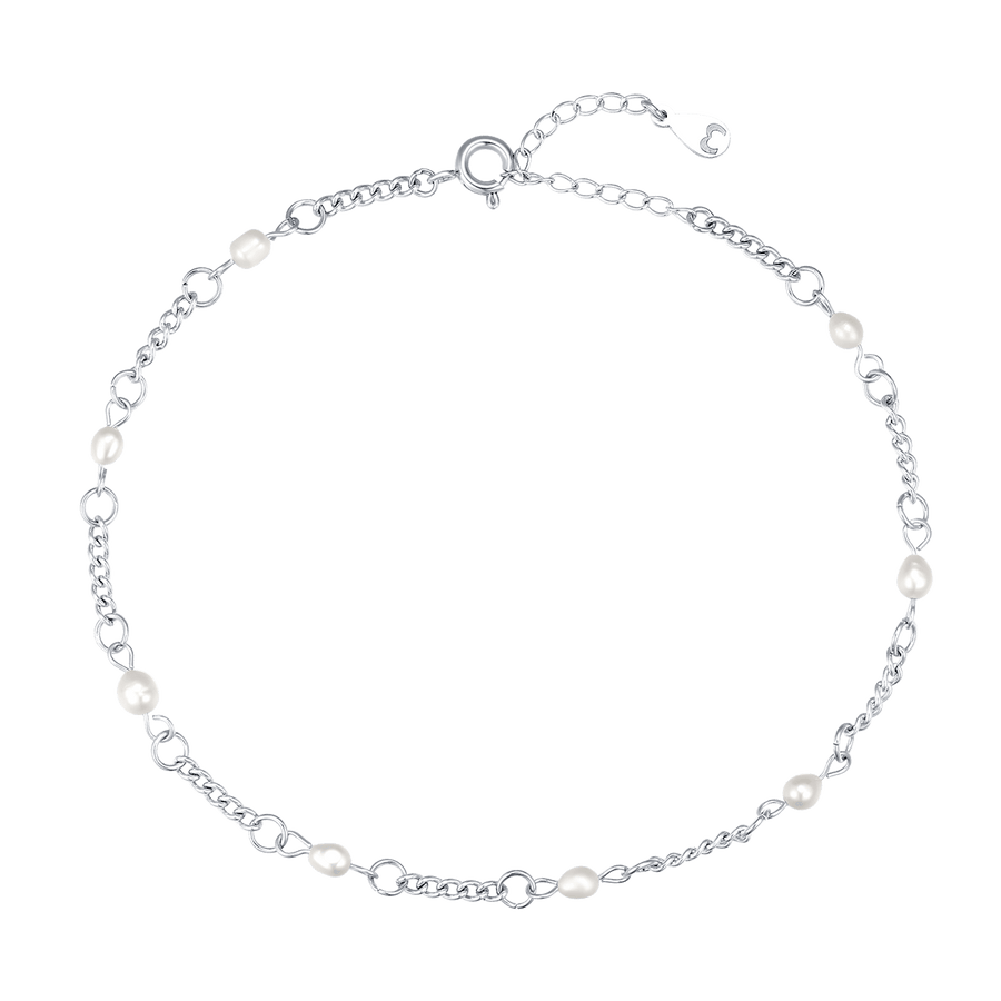 Perlenfußkette mit Meeresperlen · Silber