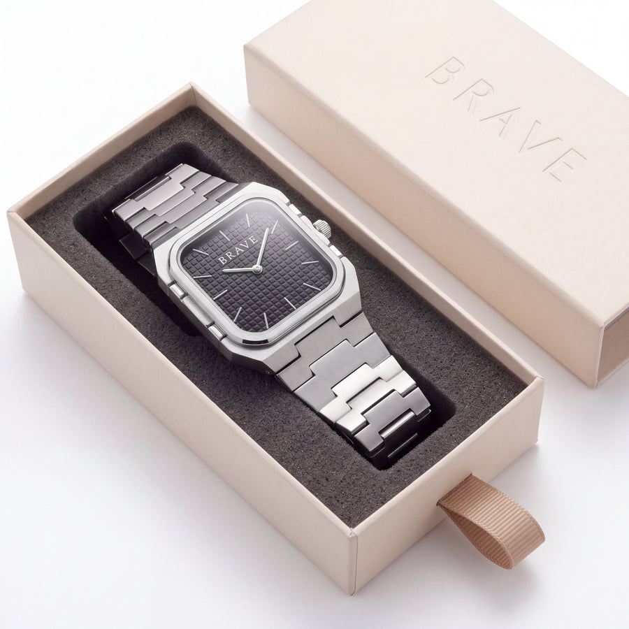 Brando ~ Silber-Schwarze Uhr BRAVE